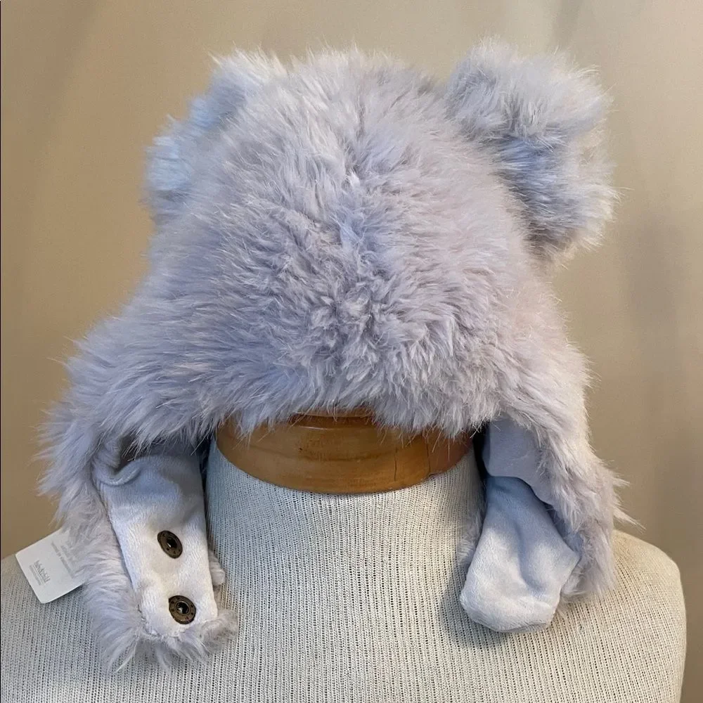 Restoration Hardware LUXE Fur Baby Animal Hood - Grey - 12 Months NWT